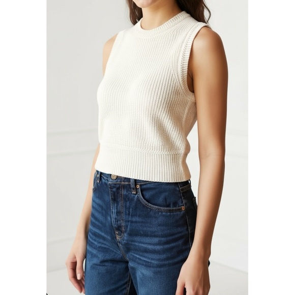 REFORMATION Teagan Cotton Sweater Vest, Gossamer, Small - Picture 1 of 13